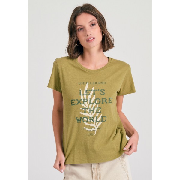 Funky Buddha Text Artwork T-Shirt Γυναικείο (FBL011-166-04-HERBAL-GREEN)