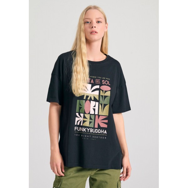 Funky Buddha Abstract Graphic T-Shirt Γυναικείο (FBL011-170-04-BLACK)