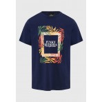 Funky Buddha Tropical Ανδρικό Κοντομάνικο T-Shirt Μπλε Σκούρο