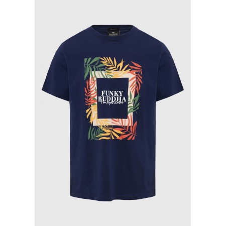 Funky Buddha Tropical Ανδρικό Κοντομάνικο T-Shirt Μπλε Σκούρο