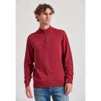 Funky Buddha Half Zip Ανδρικό Πλεκτό Πουλόβερ Μπορντό