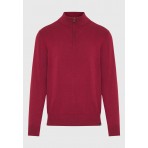 Funky Buddha Half Zip Ανδρικό Πλεκτό Πουλόβερ Μπορντό