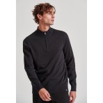 Funky Buddha Half Zip Ανδρικό Πλεκτό Πουλόβερ Μαύρο