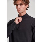 Funky Buddha Half Zip Ανδρικό Πλεκτό Πουλόβερ Μαύρο