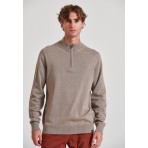 Funky Buddha Half Zip Ανδρικό Πλεκτό Πουλόβερ Μπεζ