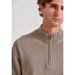 Funky Buddha Half Zip Ανδρικό Πλεκτό Πουλόβερ Μπεζ