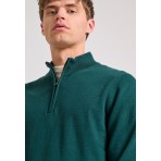 Funky Buddha Half Zip Ανδρικό Πλεκτό Πουλόβερ Κυπαρισσί