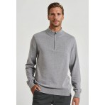 Funky Buddha Half Zip Ανδρικό Πλεκτό Πουλόβερ Γκρι