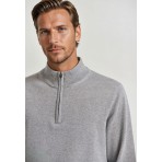 Funky Buddha Half Zip Ανδρικό Πλεκτό Πουλόβερ Γκρι