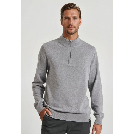 Funky Buddha Half Zip Ανδρικό Πλεκτό Πουλόβερ Γκρι