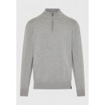 Funky Buddha Half Zip Ανδρικό Πλεκτό Πουλόβερ Γκρι