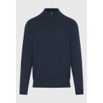 Funky Buddha Half Zip Ανδρικό Πλεκτό Πουλόβερ Μπλε Σκούρο