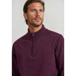 Funky Buddha Half Zip Ανδρικό Πλεκτό Πουλόβερ Βυσσινί