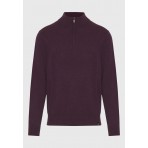 Funky Buddha Half Zip Ανδρικό Πλεκτό Πουλόβερ Βυσσινί