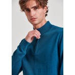 Funky Buddha Half Zip Ανδρικό Πλεκτό Πουλόβερ Πετρόλ