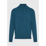 Funky Buddha Half Zip Ανδρικό Πλεκτό Πουλόβερ Πετρόλ