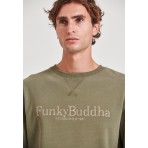 Funky Buddha Ανδρικό Φούτερ με Λαιμόκοψη Λαδί