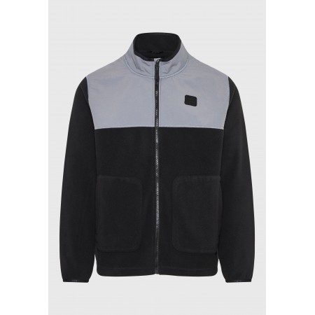 Funky Buddha Ανδρική Full Zip Fleece Ζακέτα Μαύρη, Γκρι