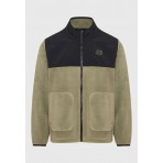 Funky Buddha Ανδρική Full Zip Fleece Ζακέτα Χακί, Μαύρη