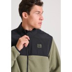 Funky Buddha Ανδρική Full Zip Fleece Ζακέτα Χακί, Μαύρη