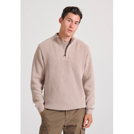 Funky Buddha Half Zip Ανδρική Πλεκτή Μπλούζα με Ψηλό Λαιμό Μπεζ