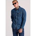 Funky Buddha Ανδρικό Πουκάμισο Μακρυμάνικο Denim