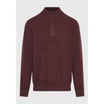 Funky Buddha Ανδρικό Πλεκτό Με Φερμουάρ (FBM010-055-09-BURGUNDY-MEL)