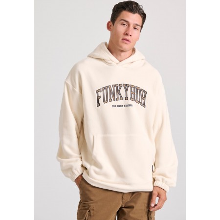 Funky Buddha Ανδρικό Fleece Φούτερ με Κουκούλα Εκρού