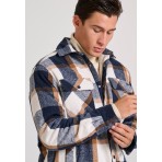 Funky Buddha Ανδρικό Overshirt Jacket Καρό Μπλε, Λευκό