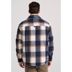 Funky Buddha Ανδρικό Overshirt Jacket Καρό Μπλε, Λευκό