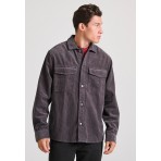 Funky Buddha Ανδρικό Κοτλέ Overshirt Πουκάμισο Ανθρακί