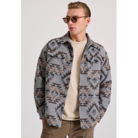 Funky Buddha Ανδρικό Overshirt Πουκάμισο με Μοτίβο Γκρι