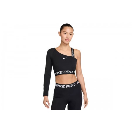 Nike Pro Shine Dri-FIT Ασύμμετρη Cropped Γυναικεία Μπλούζα Μαύρη