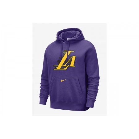 Nike NBA Los Angeles Lakers Club City Edition Ανδρικό Φούτερ με Κουκούλα Μωβ, Κίτρινο