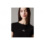 Calvin Klein Woven Label Rib Baby Tee Κοντομάνικο T-Shirt Μαύρο