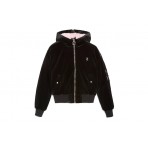 Juicy Couture Black Velour Diamanté Bomber Μπουφάν με Γούνινη