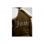 Juicy Couture Velour Diamanté Bomber Μπουφάν με Γούνινη Κουκούλα