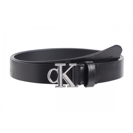 Calvin Klein Round Mono Plaque Δερμάτινη Ζώνη Μαύρη