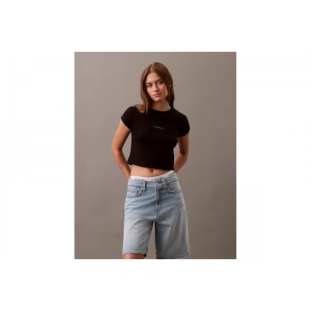 Calvin Klein Γυναικείο Κοντομάνικο Crop Top Μαύρο