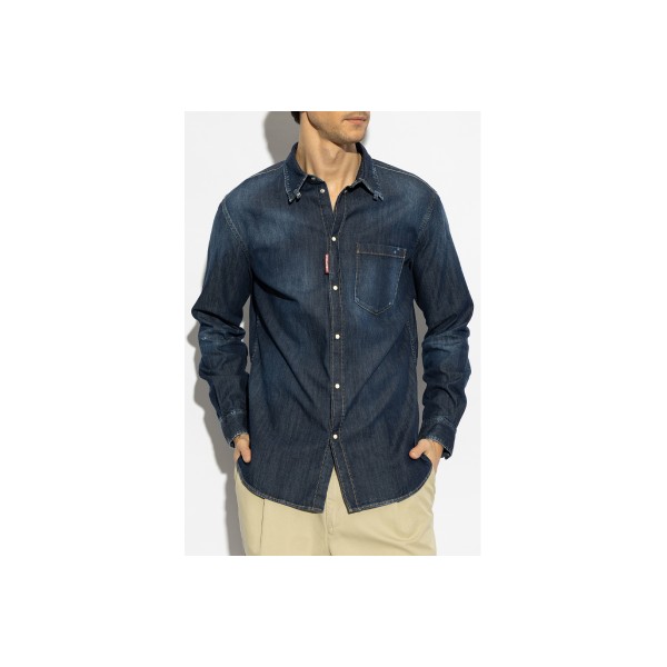 Dsquared2 Dark Wash Tab Shirt Πουκάμισο Μακρυμάνικο Ανδρικό (S71DM0772 S30341 470)