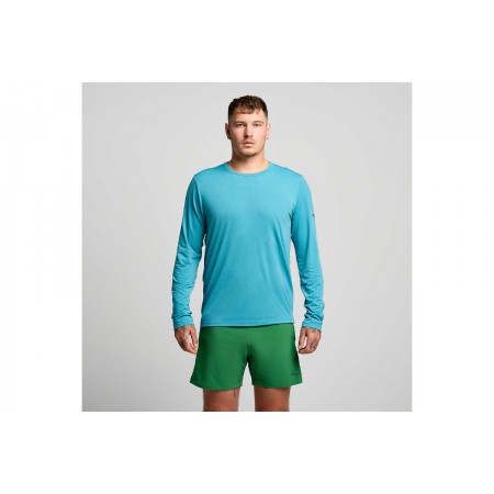 Saucony Stopwatch Long Sleeve Ανδρική Μακρυμάνικη Μπλούζα Πετρόλ