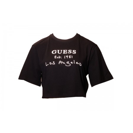 Guess Γυναικείο Κοντομάνικο Crop Top T-Shirt Μαύρο