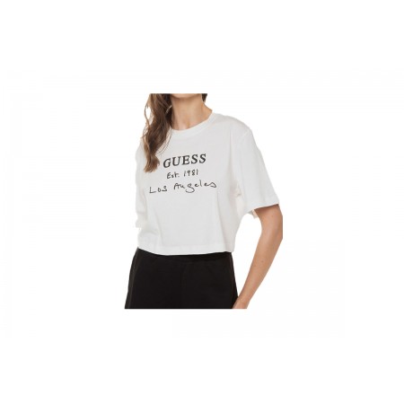 Guess Γυναικείο Κοντομάνικο Crop Top T-Shirt Λευκό