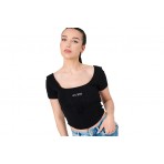 Guess Crop Top Γυναικεία Κοντομάνικη Crop Top Μπλούζα Μαύρη