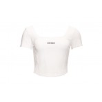 Guess Crop Top Γυναικεία Κοντομάνικη Crop Top Μπλούζα Λευκή