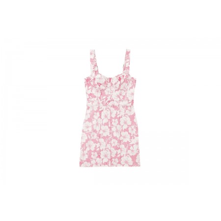 Guess Γυναικείο Τζιν Φόρεμα Mini Ροζ, Λευκό